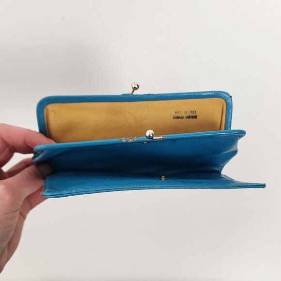 VTG Spring Lot Blue Tam Matching Scarf & Italian Leather Clutch Wallet Floral - Picture 6 of 15